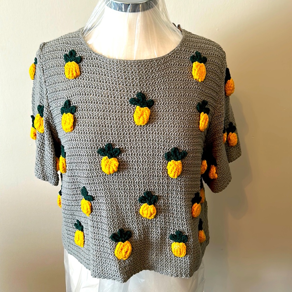 Zara TRF Gray yellow pineapple sweater